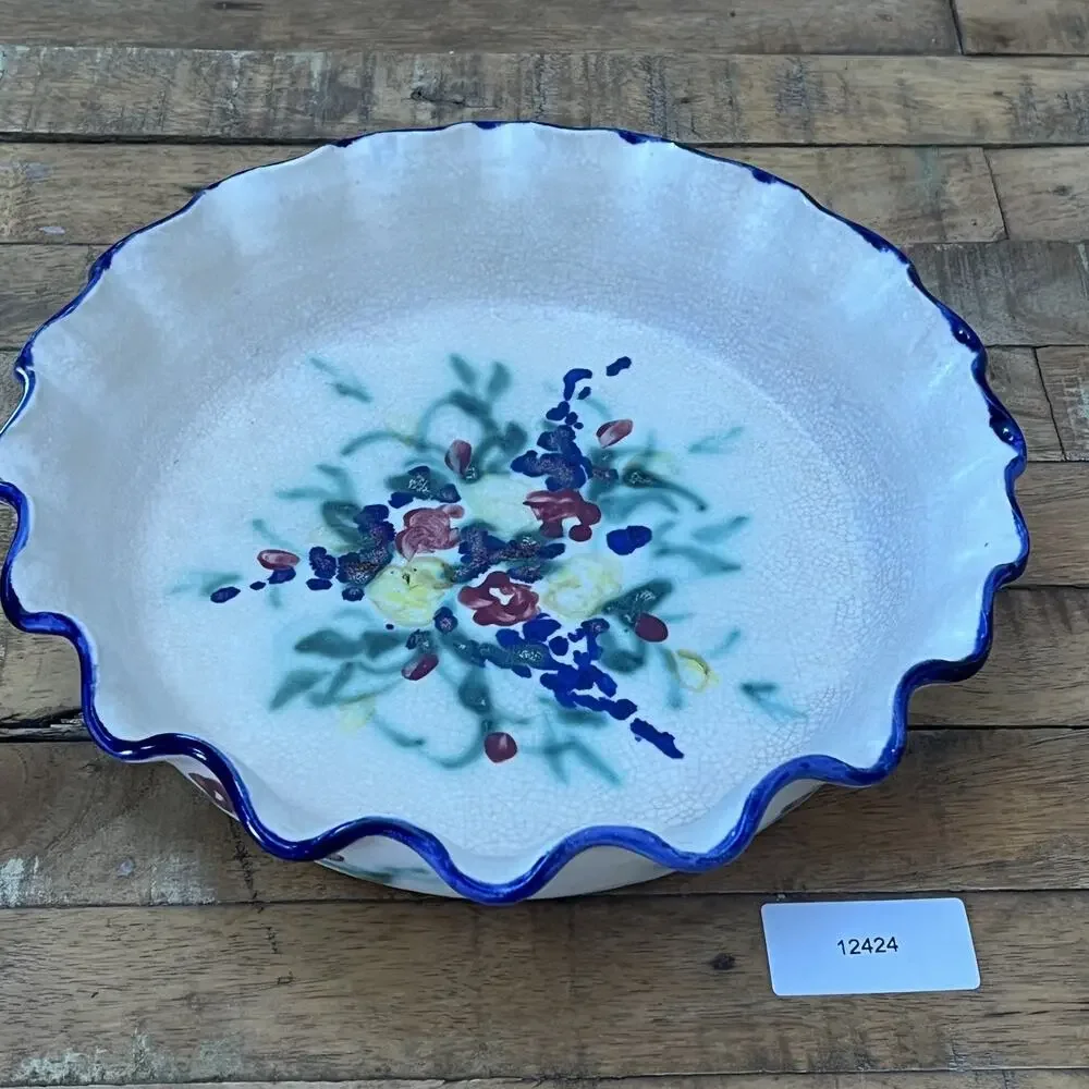 Vintage Clouds Folsom Pottery Deep Dish Pie Plate 10